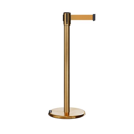 MONTOUR LINE Retractable Belt Rolling Stanchion, 2ft Sat.Brass Post  9ft. Brown ME530-SB-BN-90